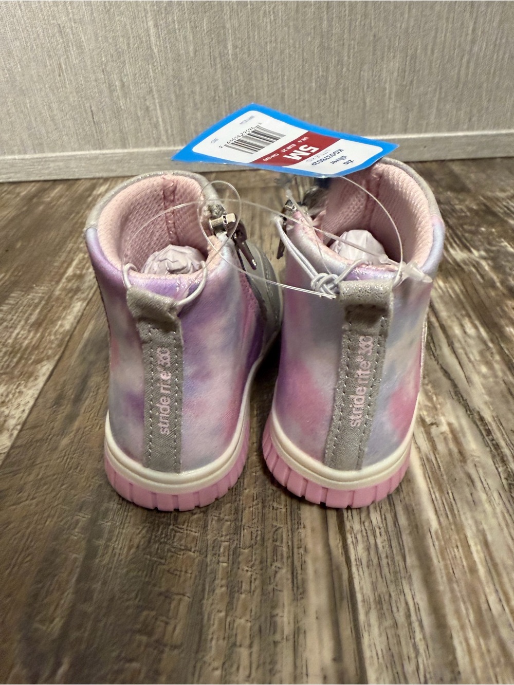 Stride Rite Girls' Silver Ankle Boots with Pastel Purple & Pink Accents Size 5 - Picture 10 of 16